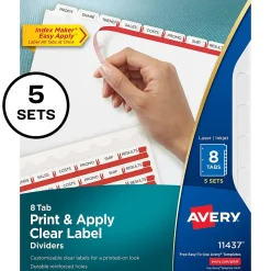 Avery Index Maker Paper Dividers with Print & Apply Label Sheets, 8 Tabs, White, 5 Sets/Pack (11437)