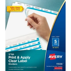 Avery Index Maker Paper Dividers with Print & Apply Label Sheets, 5 Tabs, White, 50 Sets/Pack (11556)