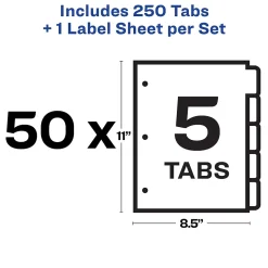 Avery Index Maker Paper Dividers with Print & Apply Label Sheets, 5 Tabs, White, 50 Sets/Pack (11556)