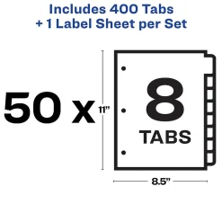 Avery Index Maker Paper Dividers with Print & Apply Label Sheets, 8 Tabs, White, 50 Sets/Pack (11557)