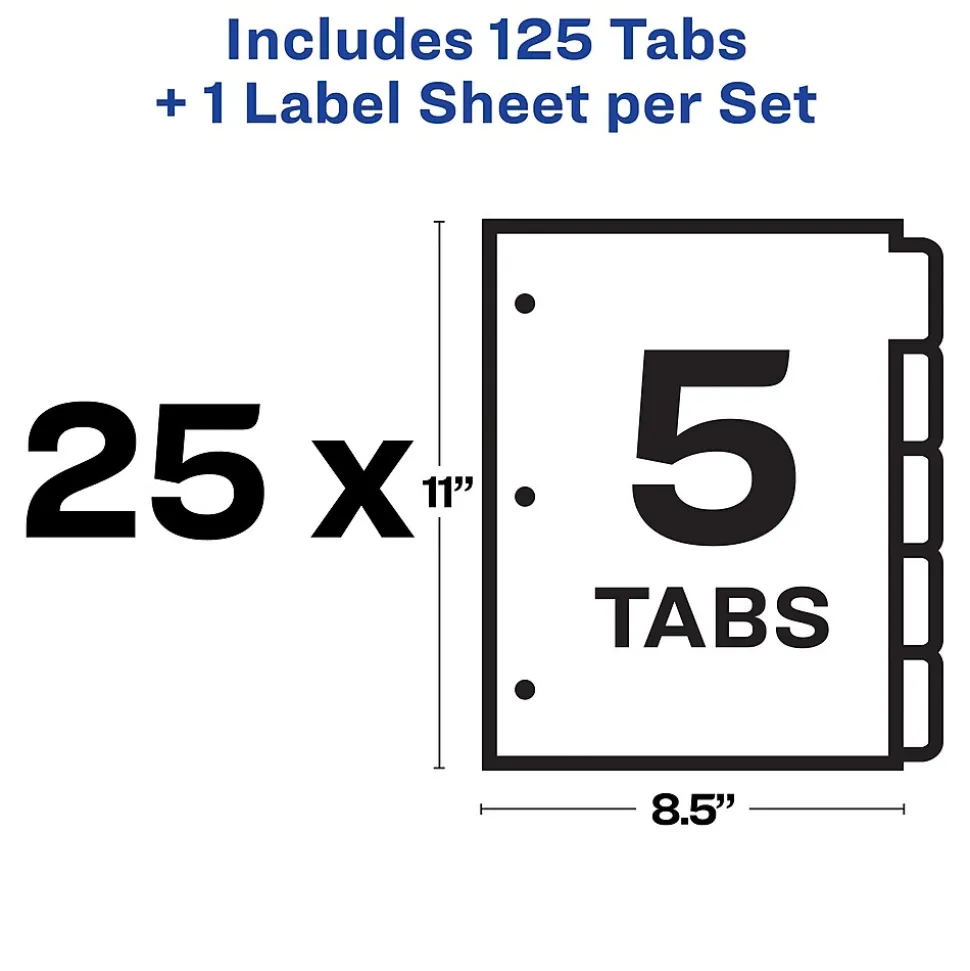 Avery Index Maker Paper Dividers with Print & Apply Label Sheets, 5 Tabs, Multicolor, 25 Sets/Pack (11423)