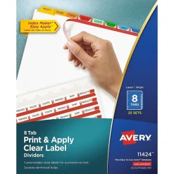 Avery Index Maker Paper Dividers with Print & Apply Label Sheets, 8 Tabs, Multicolor, 25 Sets/Pack (11424)