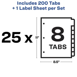 Avery Index Maker Paper Dividers with Print & Apply Label Sheets, 8 Tabs, Multicolor, 25 Sets/Pack (11424)