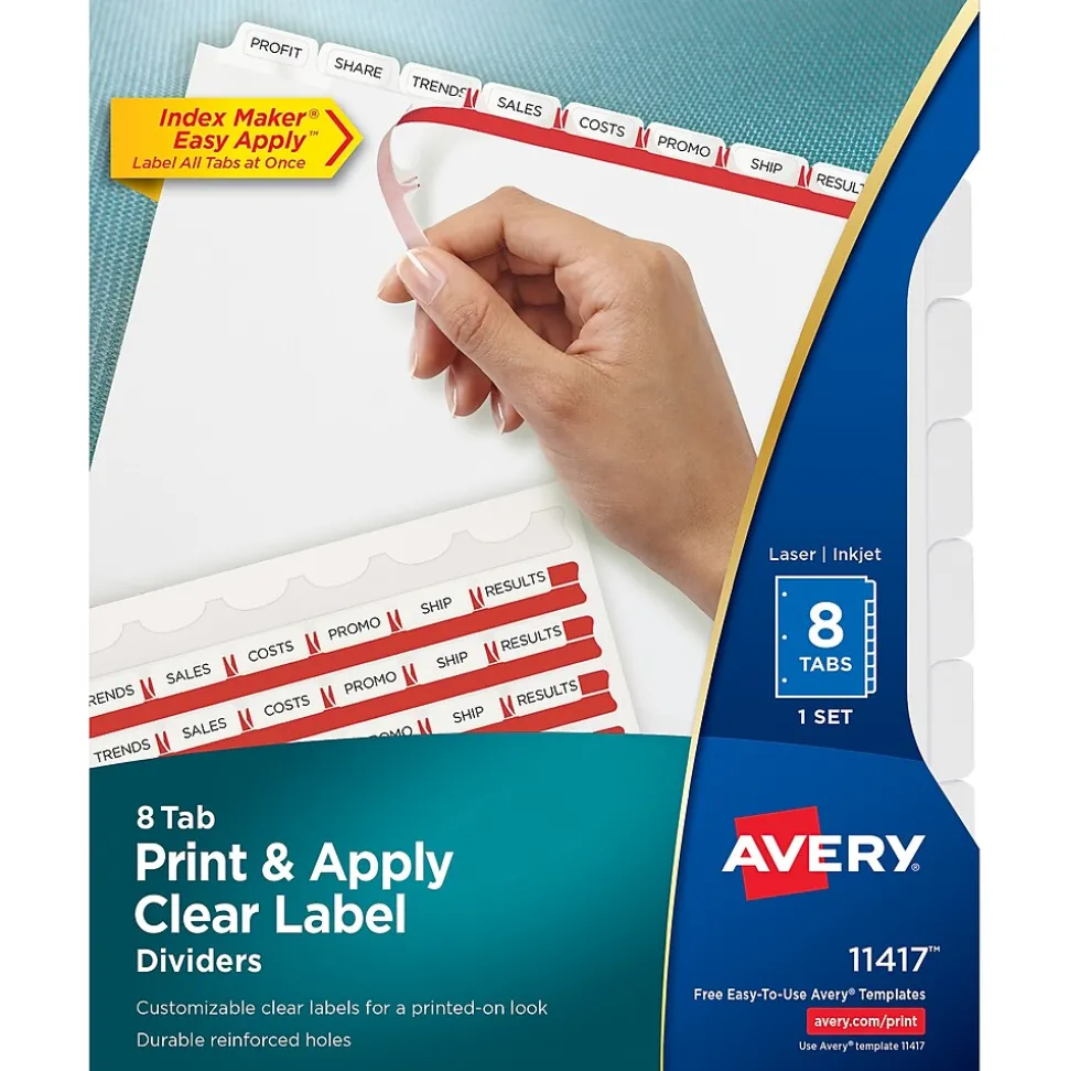 Avery Index Maker Paper Dividers with Print & Apply Label Sheets, 8 Tabs, White (11417)