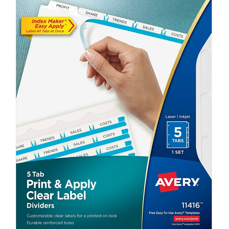 Avery Index Maker Paper Dividers with Print & Apply Label Sheets, 5 Tabs, White (11416)