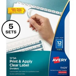 Avery Index Maker Paper Dividers with Print & Apply Label Sheets, 12 Tabs, White, 5 Sets/Pack (11429)