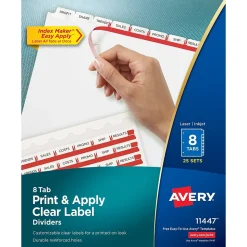 Avery Index Maker Paper Dividers with Print & Apply Label Sheets, 8 Tabs, White, 25 Sets/Pack (11447)