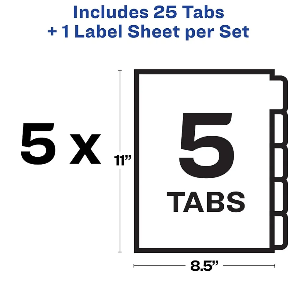 Avery Index Maker Paper Dividers with Print & Apply Label Sheets, 5 Tabs, White, 5 Sets/Pack (11431)