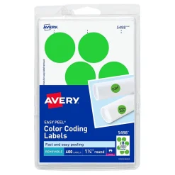 Avery Laser Color Coding Labels, 1 1/4" Dia., Neon Green, 8/Sheet, 50 Sheets/Pack (5498)