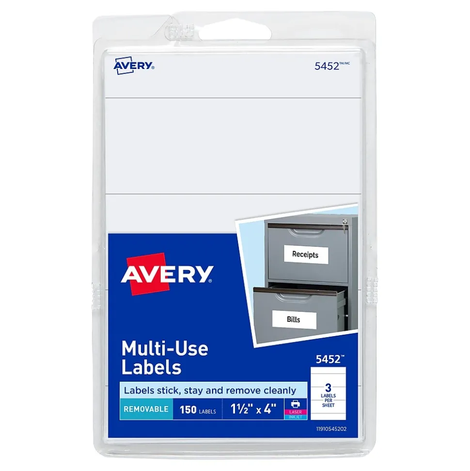 Avery Laser/Inkjet Multipurpose Label, 1 1/2" x 4", White, 150 Labels/Pack (05452)