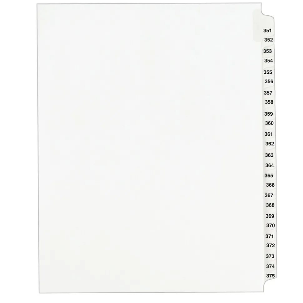 Avery Legal Pre-Printed Paper Divider Collated Set, 351-375 Tabs, White, Avery Style, Letter Size (01344)