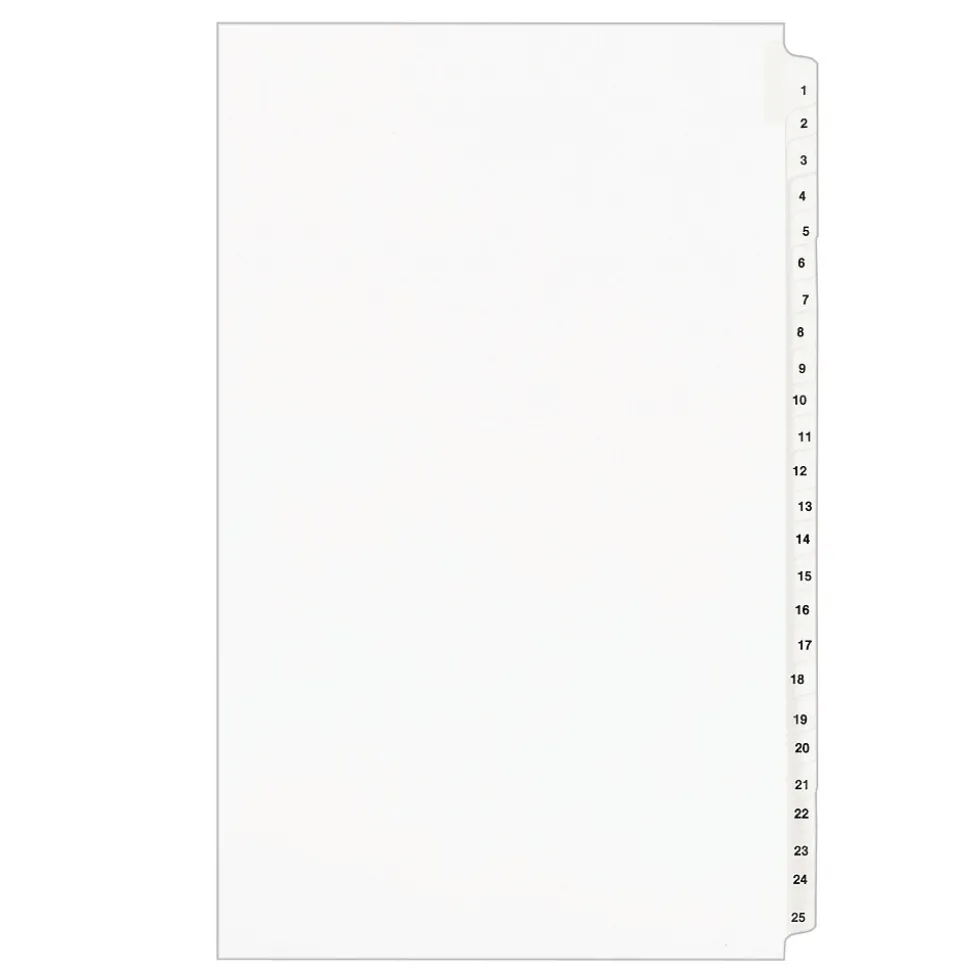 Avery Legal Pre-Printed Paper Divider Collated Set, 1-25 Tabs, White, Avery Style, Legal Size (01430)