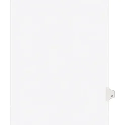 Avery Legal Pre-Printed Paper Dividers, Side Tab #20, White, Avery Style, Letter Size, 25/Pack (01020)