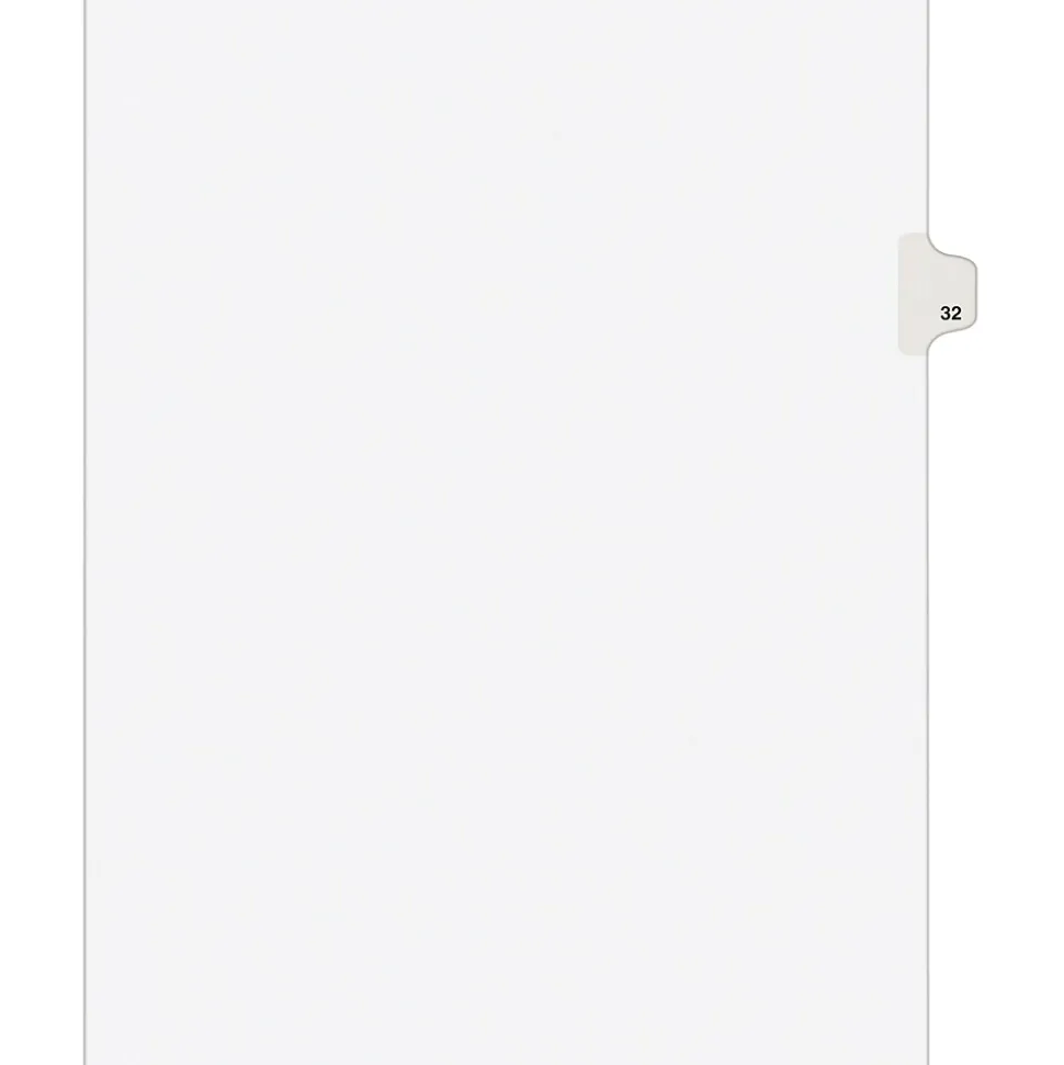 Avery Legal Pre-Printed Paper Dividers, Side Tab #32, White, Avery Style, Letter Size, 25/Pack (01032)