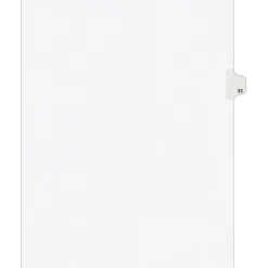 Avery Legal Pre-Printed Paper Dividers, Side Tab #33, White, Avery Style, Letter Size, 25/Pack (01033)