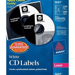 Avery Matte Laser CD/DVD Labels, White, 250/Pack (AVE5697)