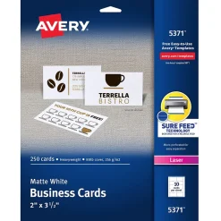 Avery Microperforated Business Cards, 2" x 3 1/2", Matte White, 250 Per Pack (5371)