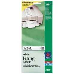 Avery Mini-Sheets Laser/Inkjet File Folder Labels, 2/3" x 3-7/16", White, 300 Labels/Pack (2181)