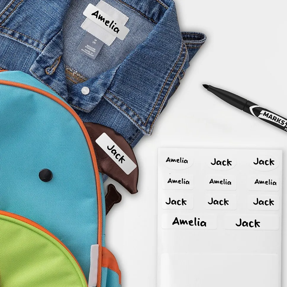 Avery No-Iron Fabric Labels, Assorted Shapes and Sizes, White, Non-Printable, 45 Labels/Pack (40700)