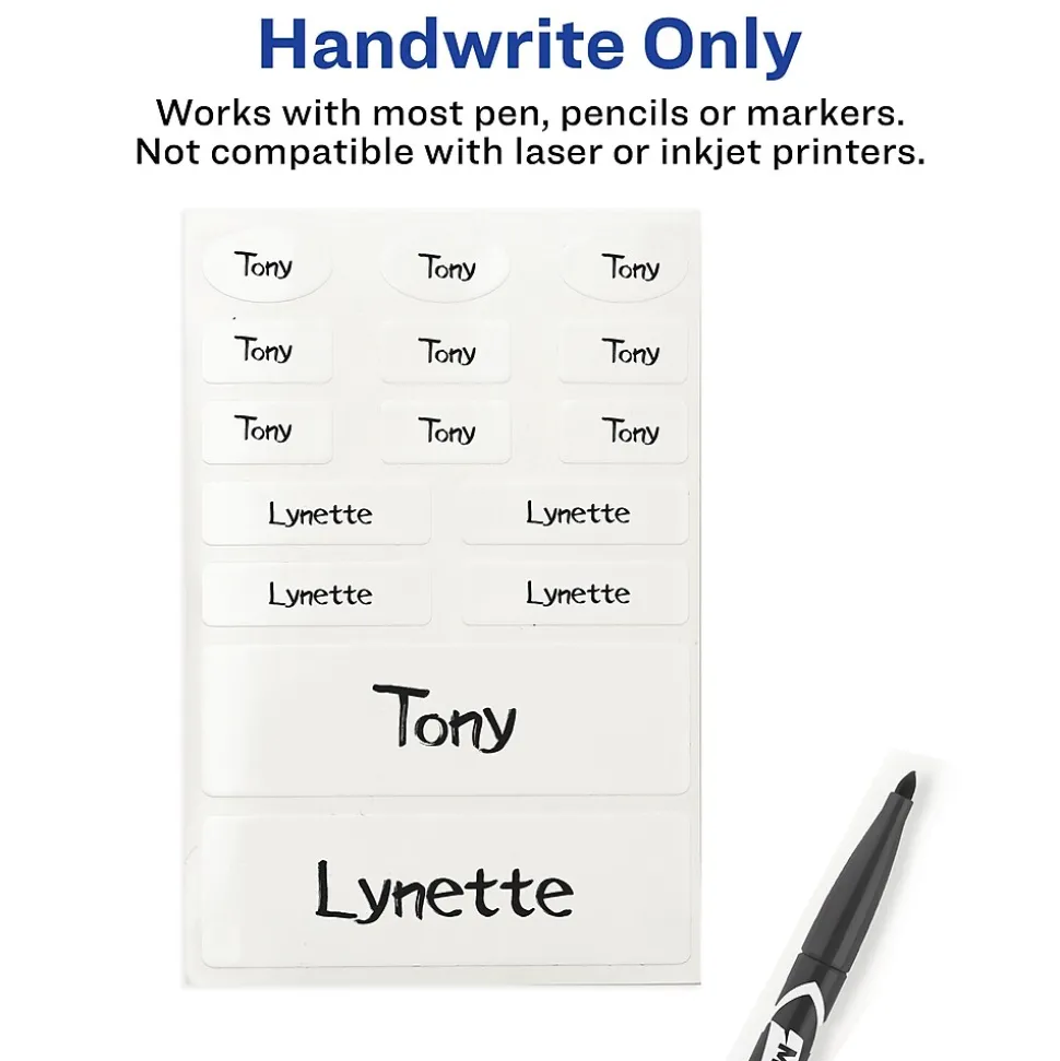 Avery No-Iron Fabric Labels, Assorted Shapes and Sizes, White, Non-Printable, 45 Labels/Pack (40700)