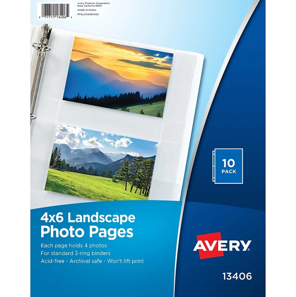 Avery Photo Pages Lightweight Sheet Protectors, 4" x 6", Clear, 10/Pack (13406)