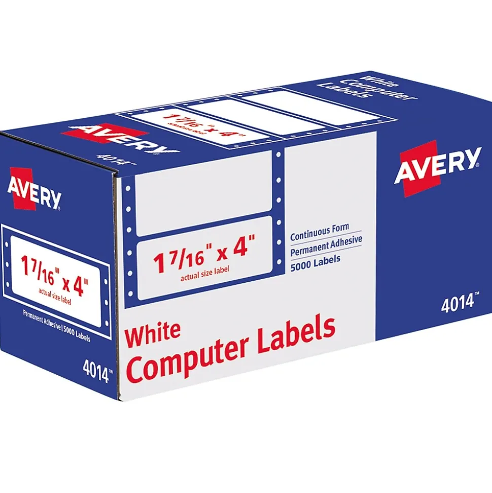 Avery Pin-Fed Address Labels, White, 1-7/16" x 4", White, 5,000 Labels/Pack (4014)