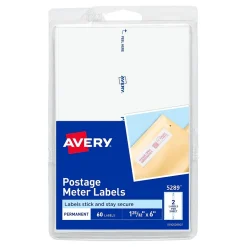 Avery Postage Meter Shipping Labels, Matte White, 1 25/32" x 6", White, 60 Labels/Pack (5289)