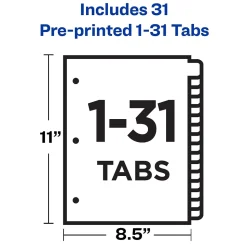 Avery Pre-Printed Paper Dividers with Laminated Tabs, 1-31 Tabs, Buff, Gold Reinforced (11308)