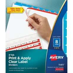 Avery Print & Apply Blank Tab Dividers, 8-Tab, Blue, 5/Pack (11411)