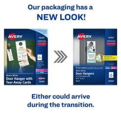 Avery Printable Door Hangers with Tear-Away Cards, 4 1/4" x 11", Matte White, Laser/Inkjet, 80/Pack (16150)
