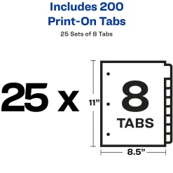 Avery Print-On Paper Dividers, 8 Tabs, White, 25 Sets/Pack (11554)
