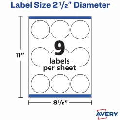 Avery Print-to-the-Edge Laser/Inkjet Round Labels, 2 1/2