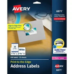 Avery Print-to-the-Edge Laser Address Labels, 1-1/4" x 2-3/8", White, 450 Labels/Pack (6871)