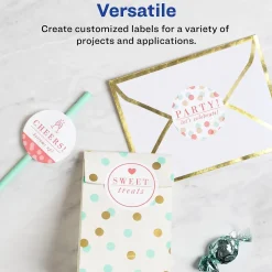 Avery Print-to-the-Edge Laser/Inkjet Round Labels, 2 1/2" Dia, Glossy White, 90 Labels/Pack (22830)