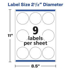 Avery Print-to-the-Edge Laser/Inkjet Round Labels, 2 1/2