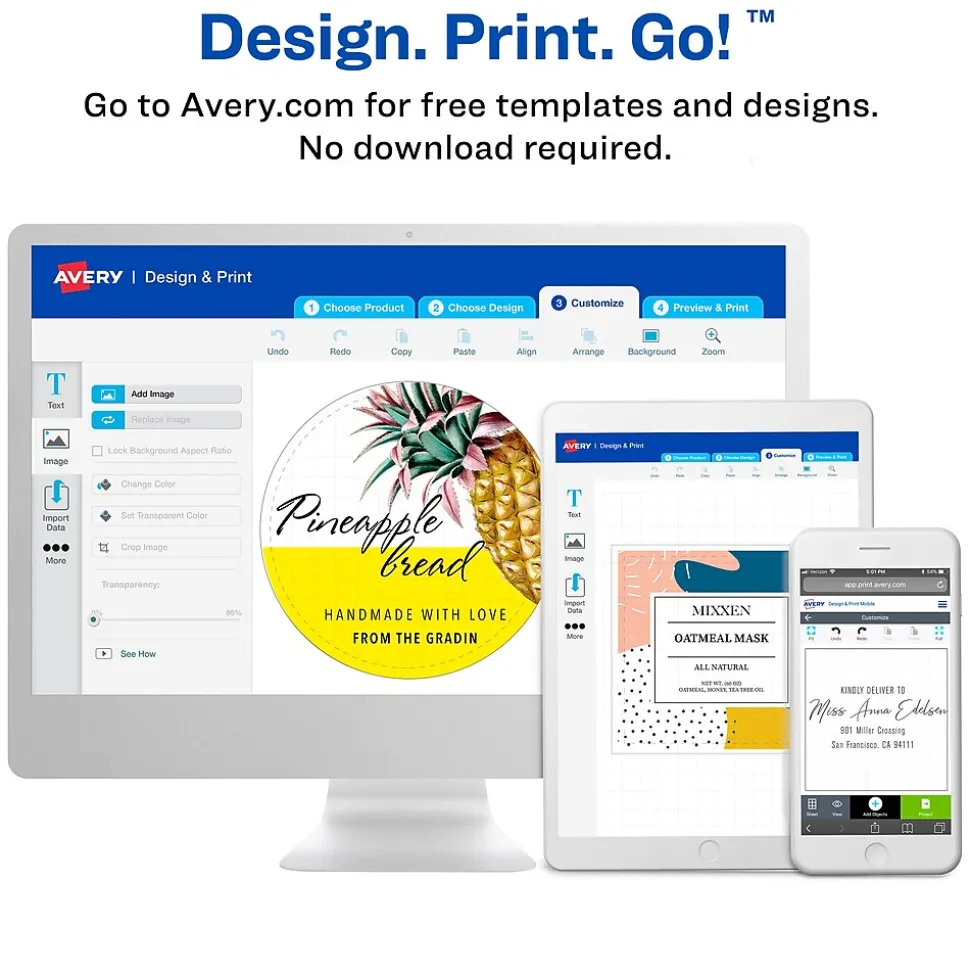 Avery Print-to-the-Edge Laser/Inkjet Rectangle Labels, 3" x 3 3/4", Pearlized Ivory, 48 Labels/Pack (22823)