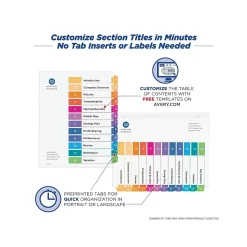 Avery Ready Index Numeric Paper Dividers, 12-Tab, Multicolor, 6/Pack (11196)