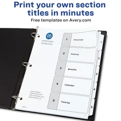 Avery Ready Index Table of Contents Paper Dividers, 1-5 Tabs, White, 6 Sets/Pack (11821)