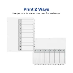 Avery Ready Index Table of Contents Paper Dividers, 1-12 Tabs, White, 6 Sets/Pack (11824)
