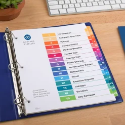 Avery Ready Index Table of Contents Pre-Printed Paper Dividers, 15 Tabs, Multicolor, 1 Set (11143)