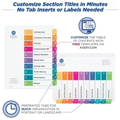 Avery Ready Index Table of Contents Paper Dividers, 1-10 Tabs, Multicolor (11135)