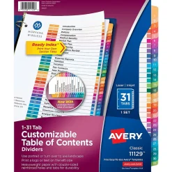 Avery Ready Index Table of Contents Pre-Printed Numeric Paper Divider, 31 Tabs, Multicolor, 1 Set (11129)
