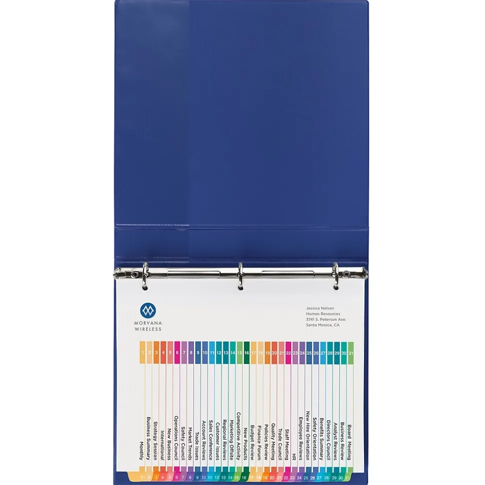 Avery Ready Index Table of Contents Pre-Printed Numeric Paper Divider, 31 Tabs, Multicolor, 1 Set (11129)