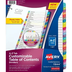 Avery Ready Index Table of Contents Paper Dividers, A-Z Tabs, Contemporary Multicolor (11844)