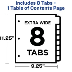 Avery Ready Index Table of Contents Extra-Wide Paper Dividers, 1-8 Tab, Multicolor (11163)
