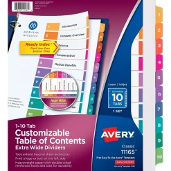 Avery Ready Index Table of Contents Extra-Wide Paper Dividers, 1-10 Tab, Multicolor (11165)