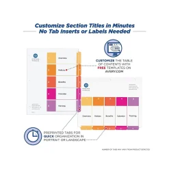 Avery Ready Index Table of Contents Paper Dividers, 1-5 Tabs, Multicolor, 6 Sets/Pack (11187)