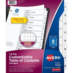 Avery Ready Index Table of Contents Paper Dividers, 1-8 Tabs, White (11132)