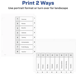 Avery Ready Index Table of Contents Paper Dividers, 1-8 Tabs, White (11132)