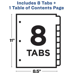 Avery Ready Index Table of Contents Paper Dividers, 1-8 Tabs, White (11132)